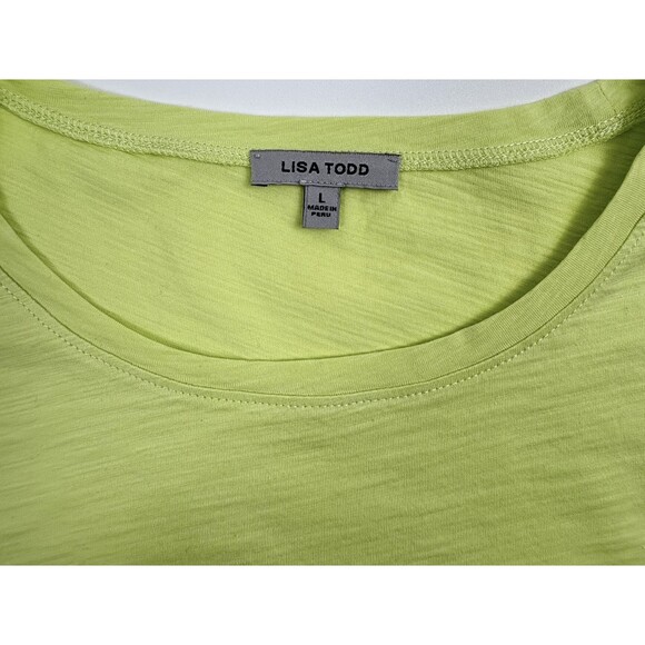 Lisa Todd Cuff Love Pop T-shirt 100% Pima Cotton Smocked Ruffle Lime Green L - Picture 4 of 10